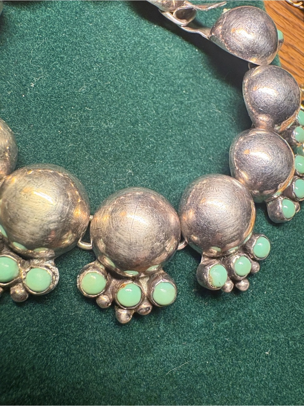 Antique 1970’s Sterling Silver Linked Turquoise Floral Bracelet Taxco Silver - Picture 14 of 16
